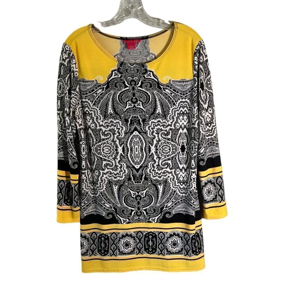 Sunny Leigh Yellow & Black Women's Size Large Tunic Top
